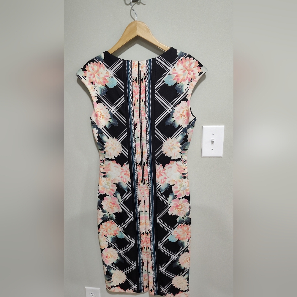 Women's New York & Company Stretch Floral Lined Dress Size S, Black White Pink - Picture 4 of 7
